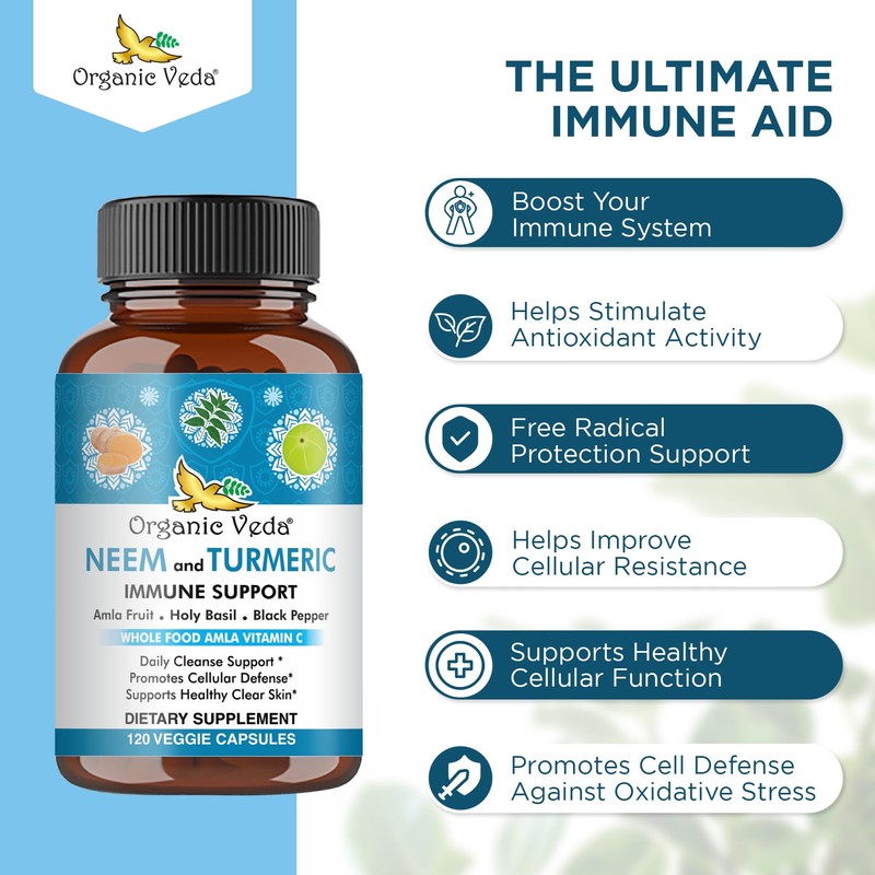Organic Veda Neem & Turmeric Capsules with Amla Fruit, Tulsi,
