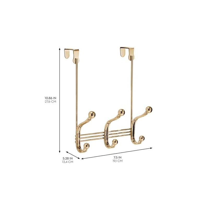 iDesign 3-Double Hook Over-The-Door Rack for Clothes, Towels, or Accessories