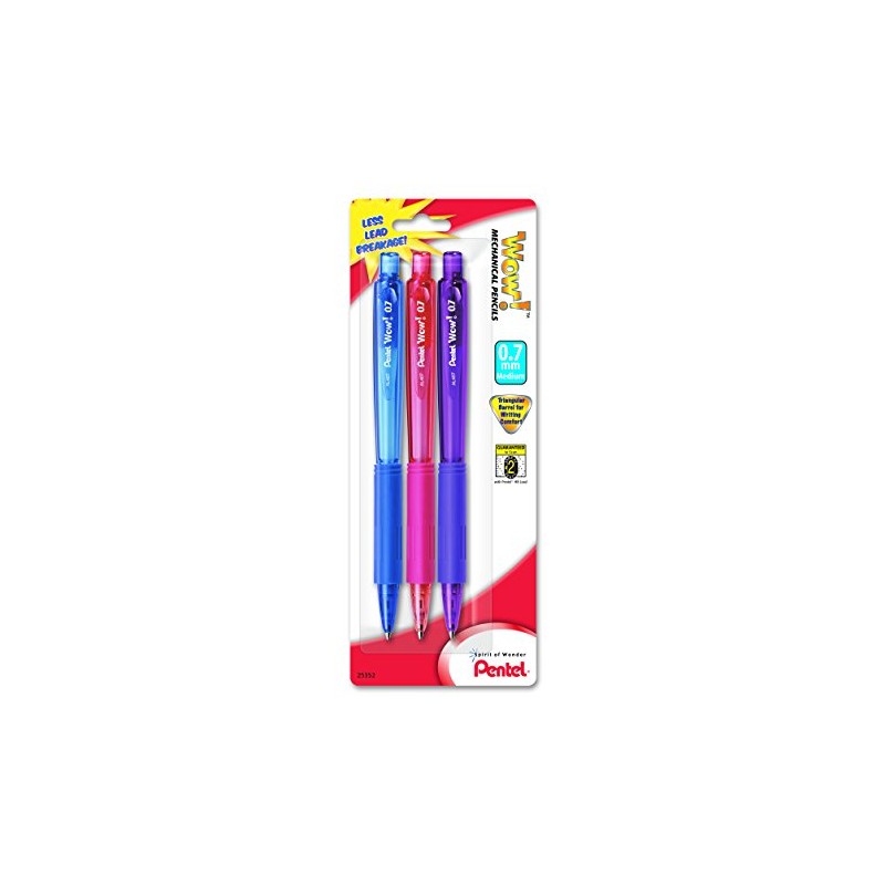 Pentel Wow Mechanical Pencil, 0.7mm, Assorted Barrels, 3 Pack (AL407BP3M)