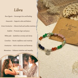 YIZHEDE Libra Zodiac Bracelet – Harmonizing Crystal Bracelet for Balance & Love Gifts for Women Men | Astrology Birthday Gift | Spiritual Crystal Jewelry