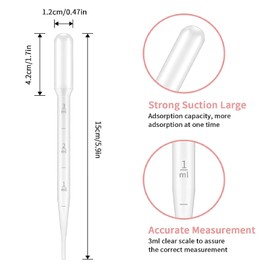 ZUJIACUN 3ml Plastic Pipette, Disposable Transfer Pipette drip Essential Cupcakes, for Plastic Eye Drop Crafts, Cosmetic Tools, Laboratory Medical Accessories Supplies (100)