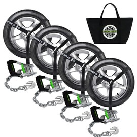 STARLEAPARTS Ratchet Car Tie Down Straps - 10,000LB Break Strength, 4 Pack 2" x 96 Car Trailer Tie Down Straps with G70 Chain Anchors, Wheel Tie Down Straps for UTV, Truck, Cars, Trailers（Black）