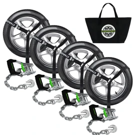 STARLEAPARTS Ratchet Car Tie Down Straps - 10,000LB Break Strength, 4 Pack 2" x 96 Car Trailer Tie Down Straps with G70 Chain Anchors, Wheel Tie Down Straps for UTV, Truck, Cars, Trailers（Black）