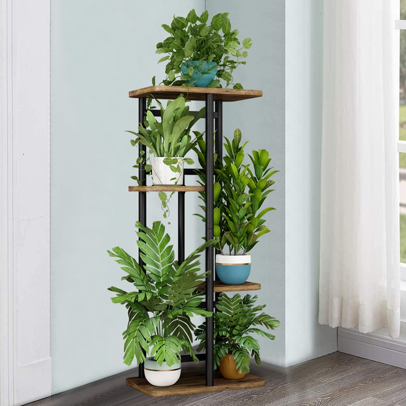 LINZINAR Plant Stand Indoor 4 Tier 5 Potted Multiple Plant