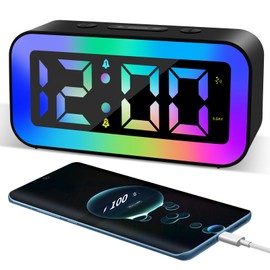 RISVOWO Smart Digital Alarm Clock for Children, Alarm Clock Digital with RGB Light, Brightness Adjustable Alarm Clock Children Girls Boys