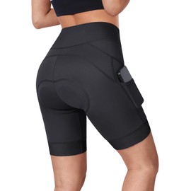 BERGRISAR Women's Padded Cycling Shorts with 4D Seat Padding Breathable Elastic, black, S