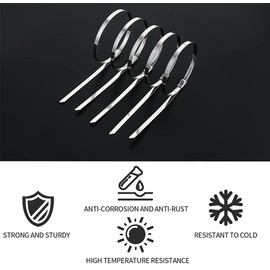 Premium Stainless Steel Cable Ties, SS304 Stainless Steel Zip Ties, Metal Cable Ties, Exhaust Wrap Self Locking Cable Zip Ties, Marine Grade Metal Tie Wraps (5, 4.6x800mm)