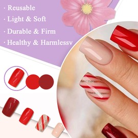Pack of 24 Glue-On Nails, Short Square Red Stripes, French Tip Artificial Nails, Press On Nails, Full Coverage, Natural Acrylic Fingernails, Artificial Nails for Women and Girls, Nail Art Decoration