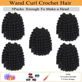 Jamaican Bounce Crochet Hair for Black Women 10inch 5PCS 2X Ringlet Wand Curl Crochet Hair Natural Black Jumpy Wand Curls Crochet Hair Short Pre Looped Curly Crochet Hair-1B