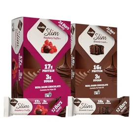 Nugo Slim Variety - Brownie Crunch 12 barras y trufa de frambuesa 12 barras, bajo en carbohidratos netos, sin gluten, 24 unidades