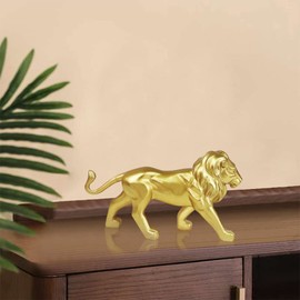 QLFJ-FurDec Wohnkultur Löwen Statuen Skulptur, Handgefertigte Polyresin Dekorative Löwenverzierung, Sammlerstück Wildtierfigur für Zuhause, Büro, Desktop (Gold-19.5x6x13cm)