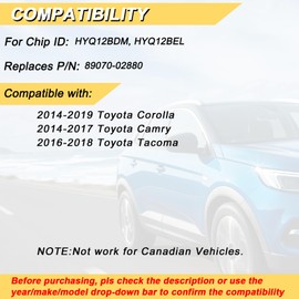 Vurkcy Key Fob Replacement for 2014-2017 Toyota Camry/ 14-19 Corolla/ 16-18 Tacoma Car Keyless Entry Remote Control, HYQ12BDM HYQ12BEL, 4 Buttons