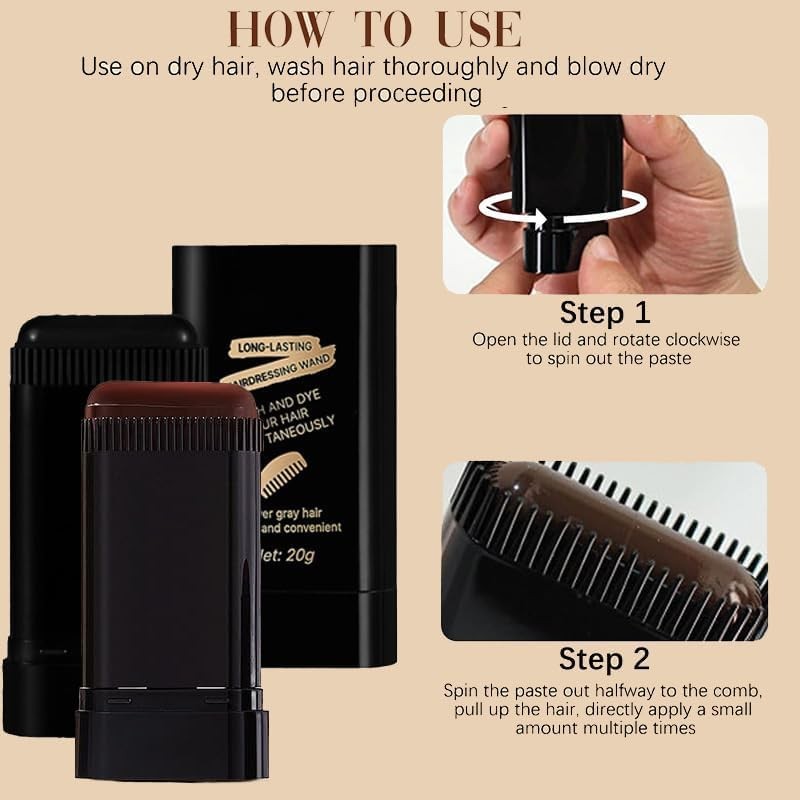 2-in-1 Hair Color Comb Waterproof Sweat-Proof Instant Gray Coverage,Portable Color