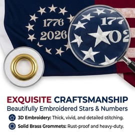 Ksheria 250th Anniversary USA Flag (1776-2026), Vintage Cotton Betsy Ross 3x5 ft Flag, Embroidered 13 Colonies Stars, Heavy Duty Outdoor American Flag for 2026 Celebration with 2 Brass Grommets(Vintage 1776 2026 Flag 3x5 ft)