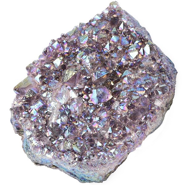 JIC Gem Large Amethyst Cluster Titanium Coated Healing Crystal Geode Druzy Home Decoration Specimen 2.42-2.86 Lbs