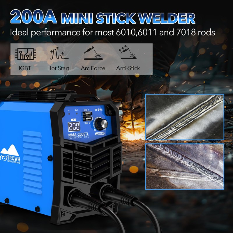 TRQWH Mini Welding Machine 110V 200A Stick Welder Machine Portable