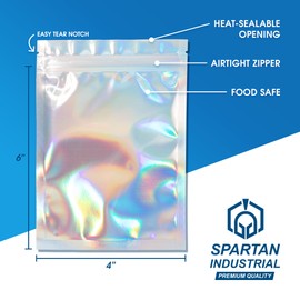 Spartan Industrial - 4" X 6" Holographic Resealable Bags - Pack of 1000 Heat Seal Bags for Cookies, Candy Packaging, Bath Salts, and More