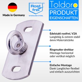 Toldoro® Ceiling Mount & Wall Bracket Made of Stainless Steel/Rustproof Wall and Ceiling Hook with 400 kg Breaking Load/Attachment for Hanging Chairs, Sun Sail, Love Swing, Punch Bag