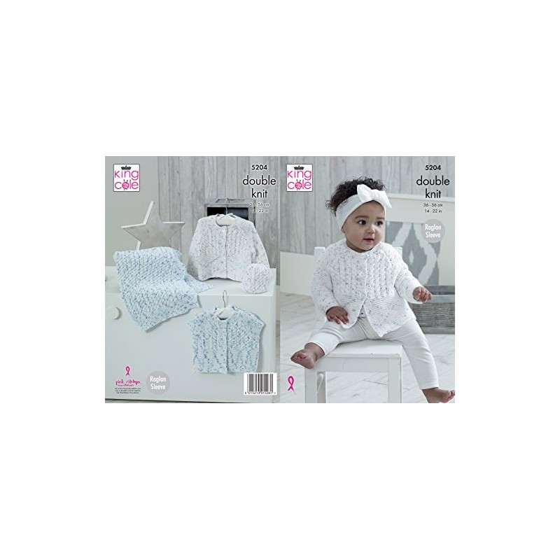 King Cole 5204 Knitting Pattern Baby Cardigans Blanket and Hat