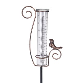 Venniy Rain Gauge Outdoor,7" Glass Rain Gauge with Metal Stake, Decorative Bird Rain Gauge for Yard Garden Lawn Decor