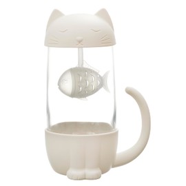 THE CONCEPT FACTORY, KA0554, Tazza con infusore Kawaii Catfish 30cl - Stoviglie Eleganti, Ideale per tè e caffè, Ceramica e Vetro Trasparente, Design Divertente, Bianco, Trasparente