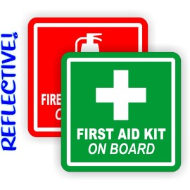 Unbranded/Generic REFLECTIVE 3inch Fire Extinguisher FIrst Aid Kit On Board Vinyl Stickers Decals
