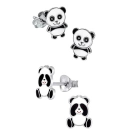 Panda Bear Earrings - 925 Sterling Silver - Set of 2 Pairs