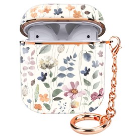 ZEKICE Airpod Case Cute Airpod 1st 2nd Generation case Cover Protective Shockproof Hard Cover Shell with Rose Gold Keychain Buds Case for Girl Women Men (Cute Watercolor Flowers)