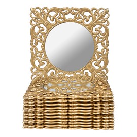 MAONAME 12" Gold Charger Plates Set of 12, Mirror Charger for Dinner Plates, Plastic Plate Chargers with Embossed Rims, Square Chargers for Table Setting, Wedding