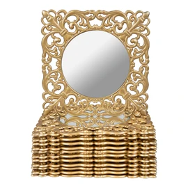 MAONAME 12" Gold Charger Plates Set of 12, Mirror Charger for Dinner Plates, Plastic Plate Chargers with Embossed Rims, Square Chargers for Table Setting, Wedding