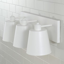 Capital Lighting 151331WE Alden Modern Industrial Metal Cone Bath Vanity Wall Light, 3-Light 300 Total Watts, 9" H x 24" W, Matte White