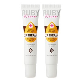 Ruby Kisses Crema de cacao hidratante para el tratamiento de aceite labial (paquete de 2), hidrata y cura con vitamina E y jojoba, fórmula ligera tran