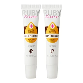 Ruby Kisses Crema de cacao hidratante para el tratamiento de aceite labial (paquete de 2), hidrata y cura con vitamina E y jojoba, fórmula ligera tran