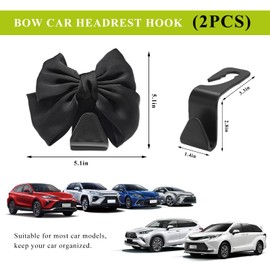 FSTURIOS 2 PCS Car Seat Headrest Hooks, Cute Bow Back Seat Purse Hook Handbag Hanger, Auto Seatback Bow Knot Headrest Hook, Vehicle Hanging Organizer for Coat Umbrellas Grocery Bag (Black)
