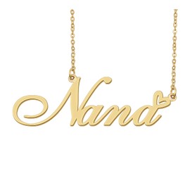 18k Gold Plated Nana Name Necklace Heart Charm Pendant Stainless Steel Graduation Jewelry for Womens Teens 16"
