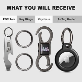 Leaf Pond Key Chain & EDC Multitool & AirTag Holder, Quick Release Keychain with 2 Key Rings, Multiple Key Holder Keychain, Key Organizer Keychain, Key Chains Men