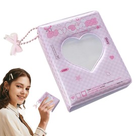 Love Hollow Design Photocard Holder,Photocard Holder Book,Mini Love Heart Hollow Photo Card Holder,Water Resistant Small Card Binder,Photo Card Holder for Photocard Collection (Pink)