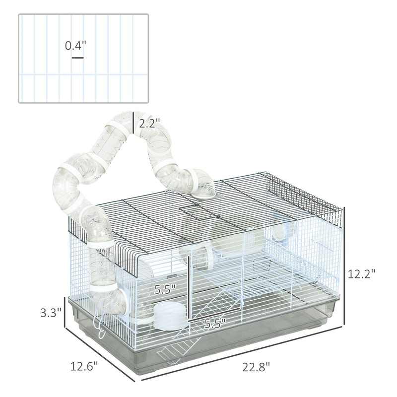 PawHut Hamster Cage, 2 Levels Gerbil Cage, Small Animal Cage