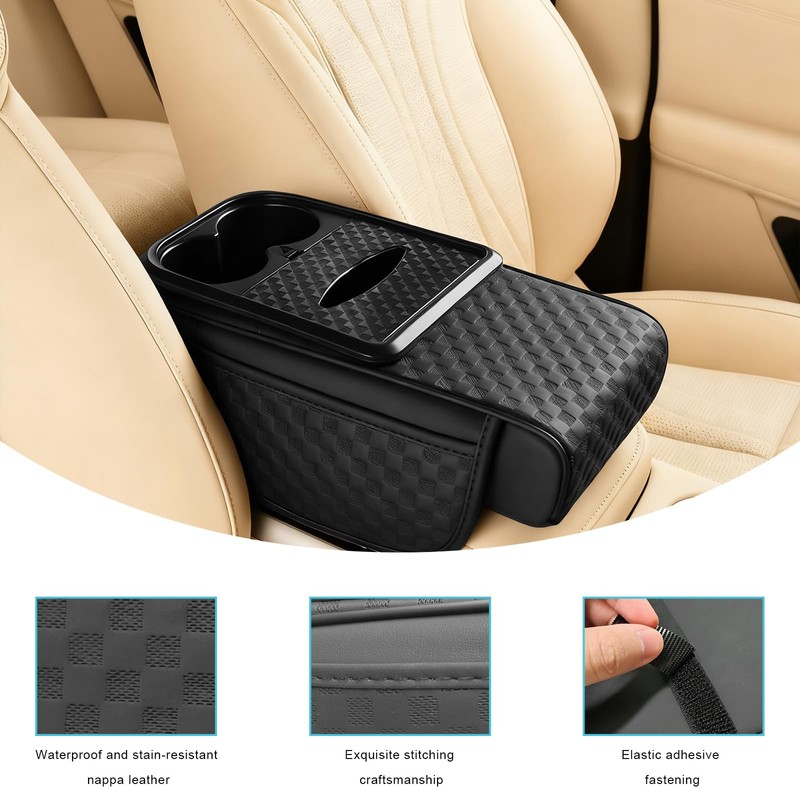 Car Center Console Cover, Ergonomic Leather Armrest Box Cushion with