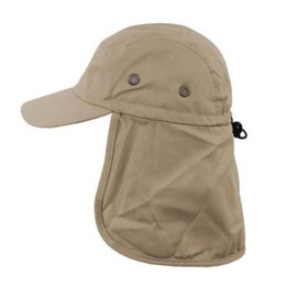 Men's Baseball Cap Neck Cover Hiking Fishing Hunting Camo Army Bucket Sun Flap (Khaki)