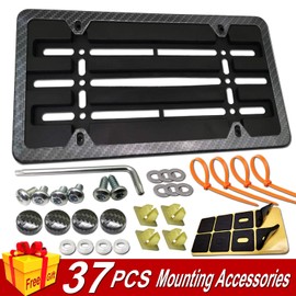 Aootf Front License Plate Mounting Kit-Universal Front Plate Holder Adapter Bumper Bracket & Carbon Fiber Style License Plate Frame, Anti-Theft Screws and Wrench Kit,for Any Vehicle Or Trailer,Truck