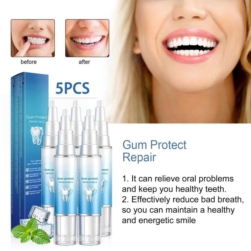 5Pcs Mullein Gum Repair Gel, Teeth Whitening Essence Pen, Fresh
