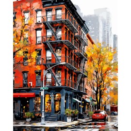 New York City Landscape Oil Painting Paint by Number Kits 16 x 20 inch Canvas Fictional Scenery Graffiti DIY Painting for Kids Students Adults Beginner with Brushes Acrylic Pigment (without Frame)