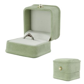 MultiValue Engagement Ring Box, Square Velvet Single Slot Earring Box with Pearl Exquisite Small Ring Box for Proposal, Wedding, Ceremony, Anniversary (Green)