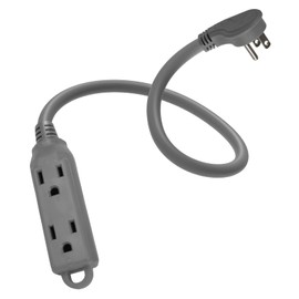 GREATIDE 1 Ft Flat Plug Extension Cord，16/3 SJT Indoor Low Profile 3 Outlets Extension Cable with 45° Angled Flat Plug, Multiple Outlets Short Extension Cord, Grey