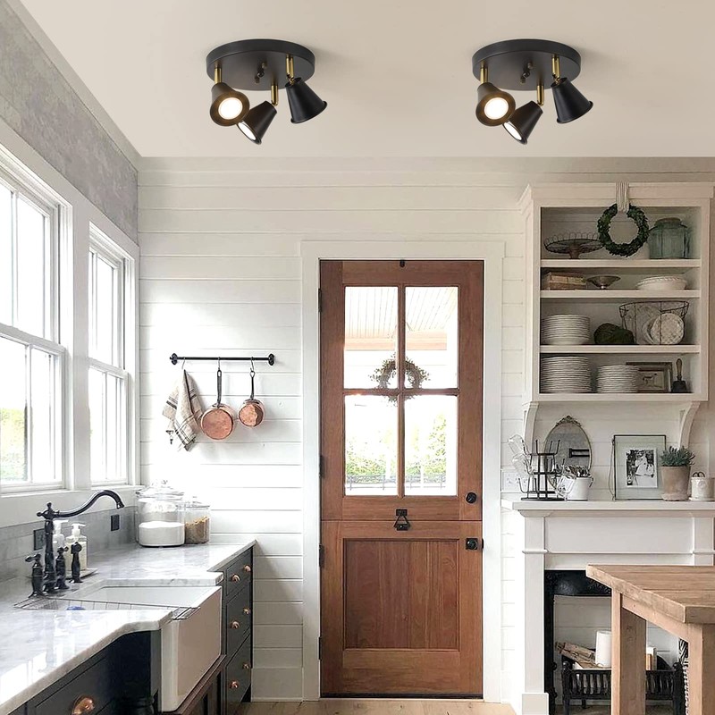 SEEBLEN 3-Light Industrial Directional Track Lighting, Adjustable Round Ceiling Spotlight,