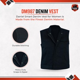 Daniel Smart Women Denim Vest Scoop Collar Design Black Jean Motorcycle Vest with Inside Carry Pocket