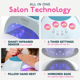 SUNUV UV LED Nail Lamp, LED UV Light for Gel Nails Polish with Removable Base, 4 Timer Settings Auto Sensor SUN2C Blue