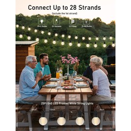 Pallerina G40 25FT LED Outdoor String Lights,Frosted Patio Lights with 27 (2 Spare) Plastic Shatterproof Globe Bulbs,Connectable Outside Hanging Lights for Porch,Garden, Backyard,Wedding Decor