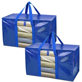 BALEINE 2-Pack Oversized Moving Bags with Reinforced Handles, Heavy-Duty Storage Tote Moving Supplies for Packaging, Camping (Blue w/Window, 2-Pack)